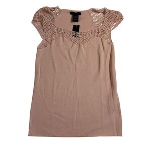 The Limited Crochet‎ Knit Top Sleeveless Beaded Blouse Pink Casual Tank Size M